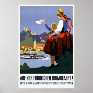 Póster Afiche de la época del Danubio Donaufahrt Austria 