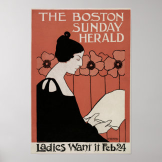 Póster Afiche de la época del Herald del Domingo de Bosto