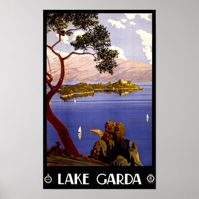 Póster Afiche de la época del lago Garda restaurado (Frente)