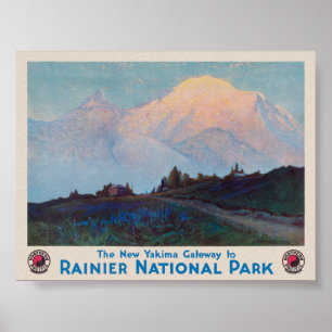 Póster Afiche de la época del Parque Nacional Rainier de 