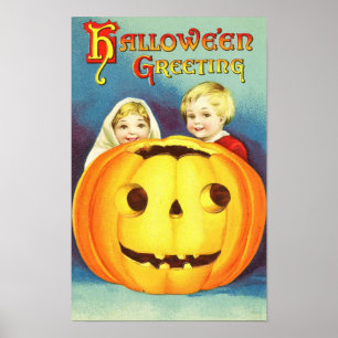 Póster Afiche de la época del saludo de Halloween
