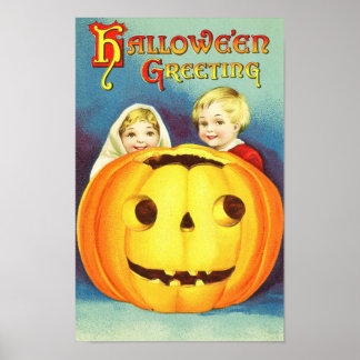 Póster Afiche de la época del saludo de Halloween