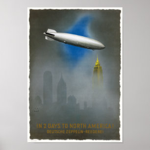 Póster Afiche de la época del zeppelin de Norteamérica de