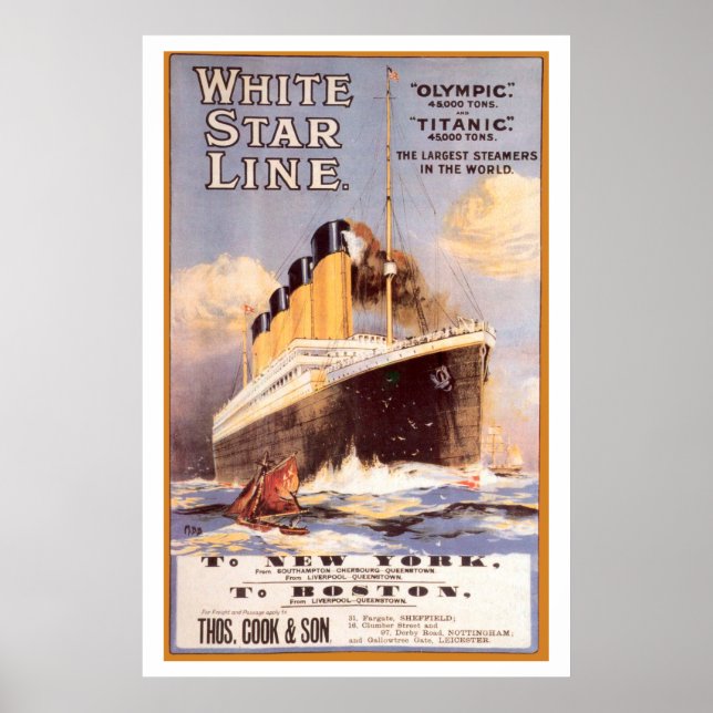 Póster Afiche de la estrella blanca Titanic y Olympic Vin (Frente)