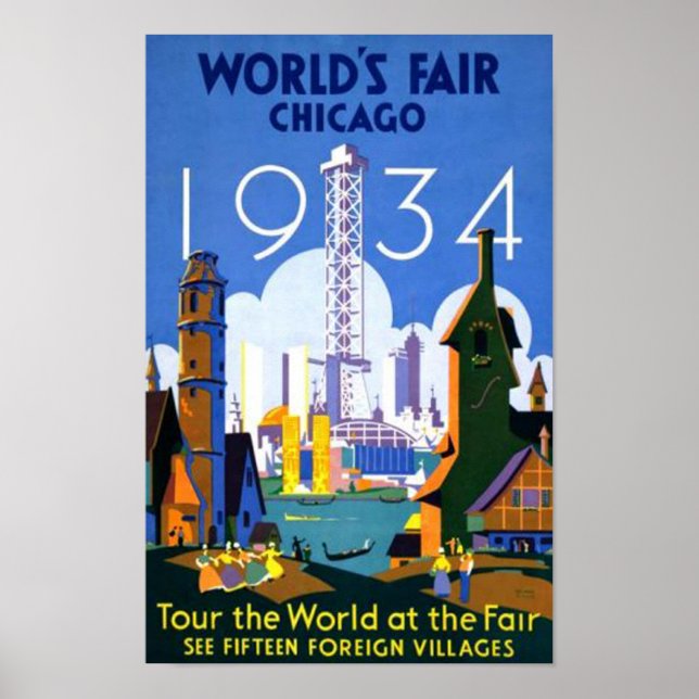 Póster Afiche de la feria mundial de Chicago 1934 WPA Vin (Frente)