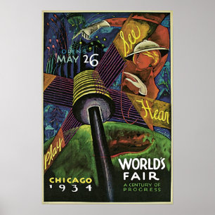 Póster Afiche de la feria mundial de Chicago de 1934