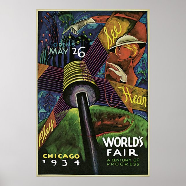 Póster Afiche de la feria mundial de Chicago de 1934 (Frente)
