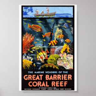 Póster Afiche de la Gran Barrera de Coral Reef Vintage de