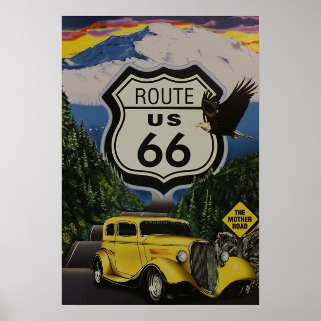 Póster Afiche de la ruta 66 de Estados Unidos (Frente)