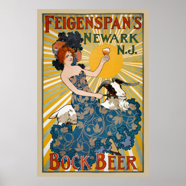 Póster Afiche de la vendimia de la cerveza Bock de Feigen (Frente)