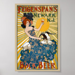 Póster Afiche de la vendimia de la cerveza Bock de Feigen