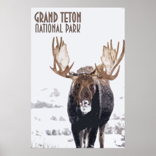 Póster Afiche de Moose Vintage del Parque Nacional del Gr