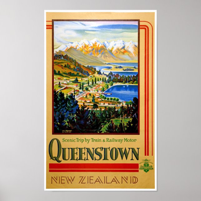 Póster Afiche de Nueva Zelanda de Queenstown restaurado (Frente)