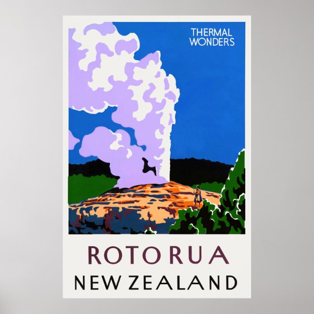Póster Afiche de Rotorua Nueva Zelanda de los años 30 (Frente)
