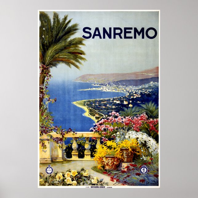Póster Afiche de San Remo sobre viajes mediterráneos en I (Frente)