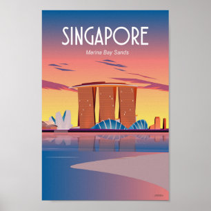 Póster Afiche de Singapur Viaje, arena de la bahía de Mar