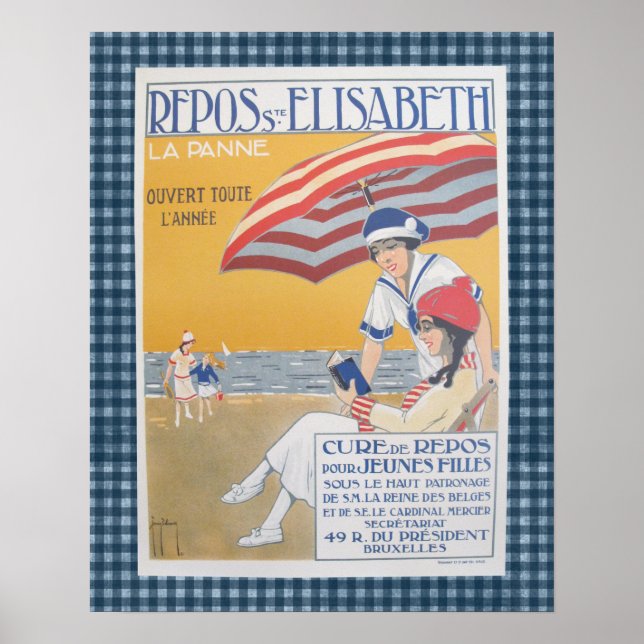 Póster Afiche de Viaje a la Playa Francesa (Frente)