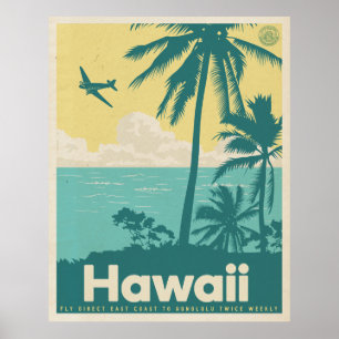 Póster Afiche de Viaje Aéreo de Honolulu