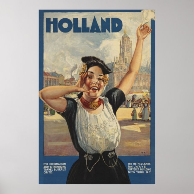 Póster Afiche de Viaje Aéreo de la Antigua Holanda (Frente)