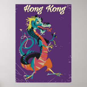 Póster Afiche de viaje al estilo del Dragon de Hong Kong
