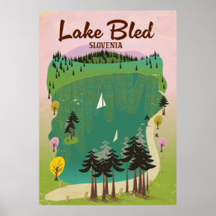 Póster Afiche de viaje al estilo vintage del lago Bled Es