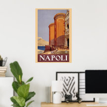 Afiche de viaje antiguo Napoli Nápoles Italia 1920