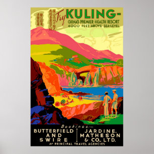 Póster Afiche de viaje chino de Kuling Vintage.