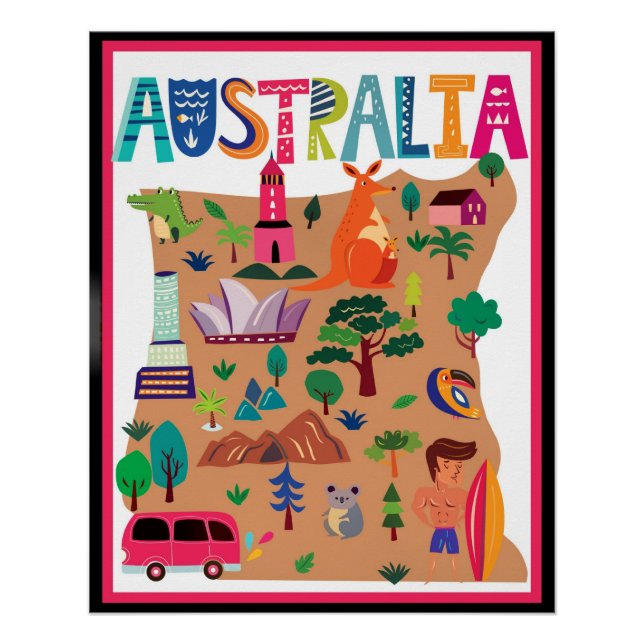 Póster Afiche de viaje colorido de Australia (Anverso)