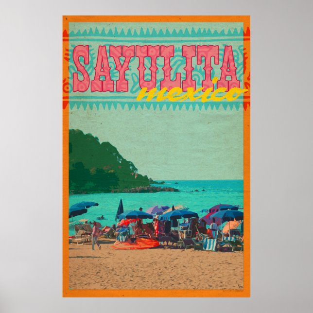 Póster Afiche de viaje con estilo de época de Sayulita Mé (Frente)
