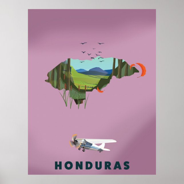 Póster Afiche de viaje con mapa ilustrado de Honduras (Frente)