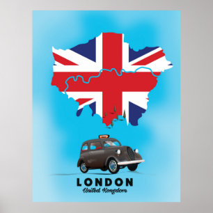 Póster Afiche de viaje con mapa ilustrado de Londres