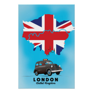 Póster Afiche de viaje con mapa ilustrado de Londres