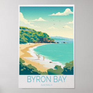 Póster Afiche de viaje costero de Byron Bay