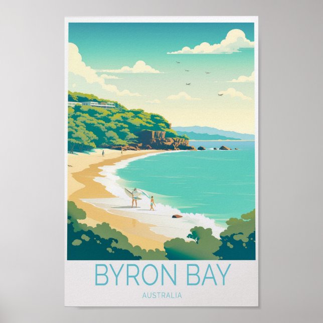 Póster Afiche de viaje costero de Byron Bay (Frente)