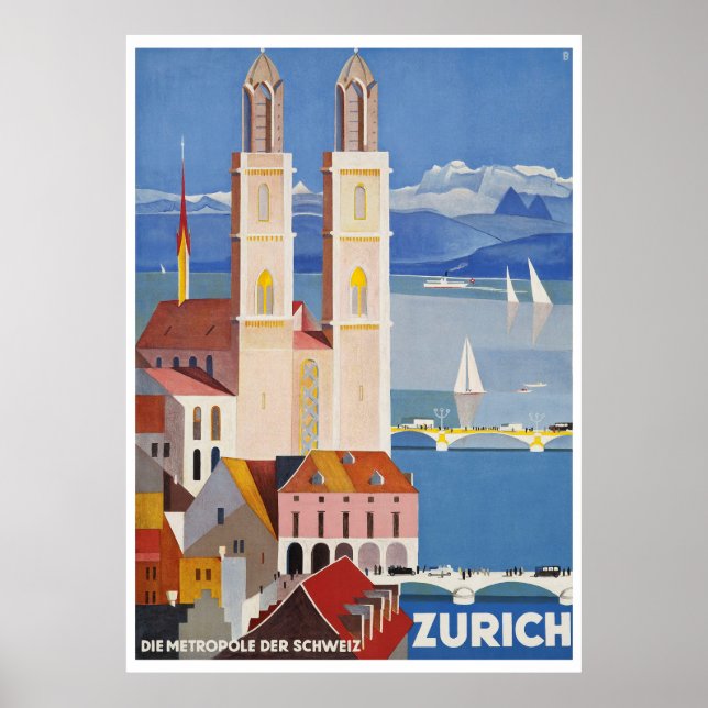 Póster Afiche de viaje de 1929 en SUIZA (Frente)