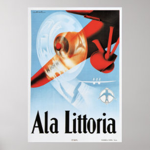 Póster Afiche de viaje de ALA LITTORIA Airlines Vintage I