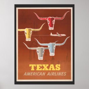 Póster Afiche De Viaje De American Airlines A Texas
