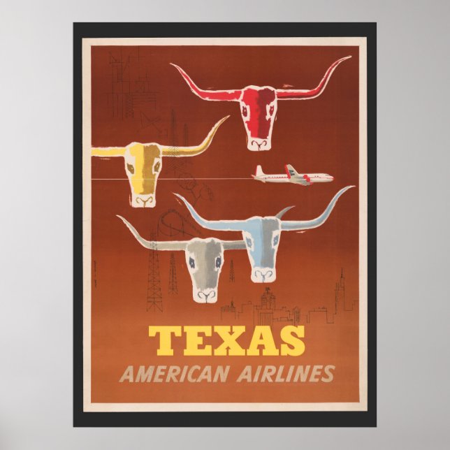 Póster Afiche De Viaje De American Airlines A Texas (Frente)