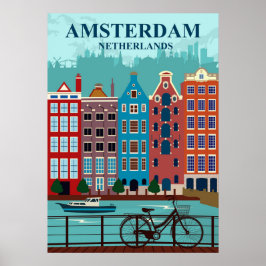 Póster Afiche de viaje de Amsterdam - Países Bajos