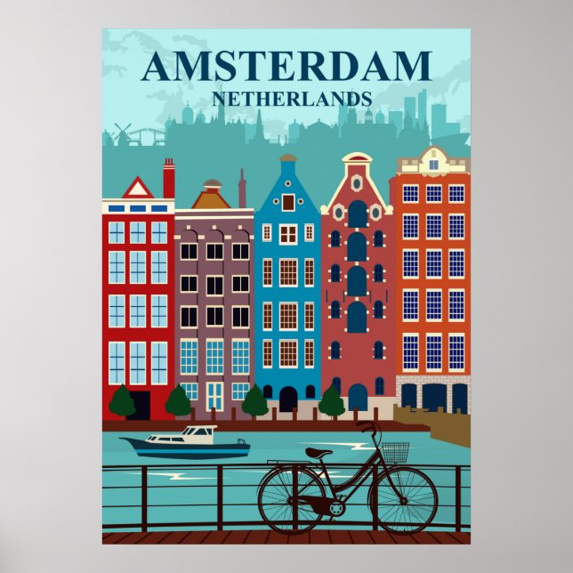 Póster Afiche de viaje de Amsterdam - Países Bajos (Frente)