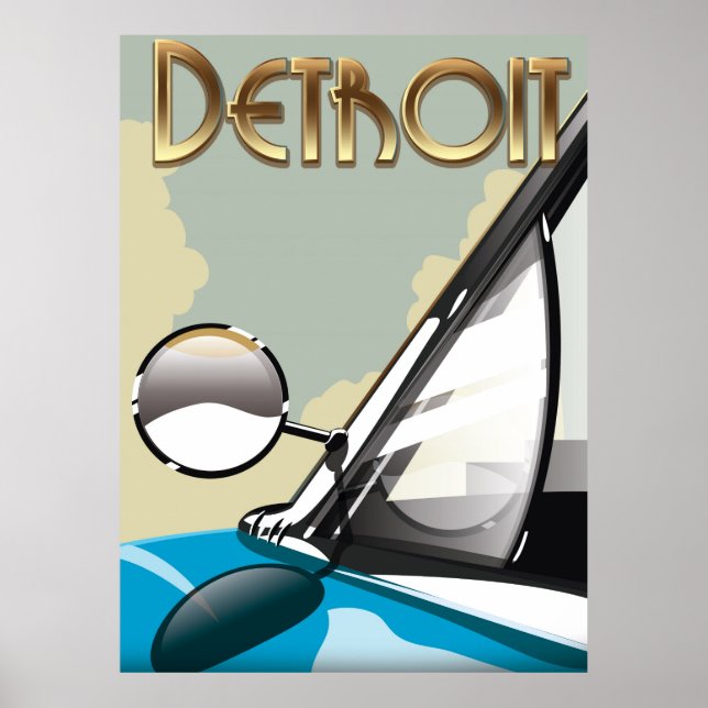 Póster Afiche de viaje de automóviles Detroit Michigan Vi (Frente)