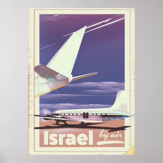 Póster Afiche de viaje de avión comercial de Israel (Frente)