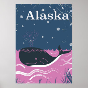 Póster Afiche de viaje de ballenas de Alaska Personalizad
