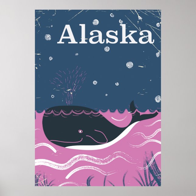 Póster Afiche de viaje de ballenas de Alaska Personalizad (Frente)