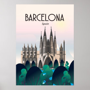 Póster Afiche de viaje de Barcelona España, impreso,