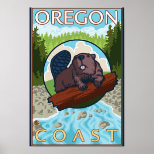 Póster Afiche de viaje de Beaver & RiverCoastVintage
