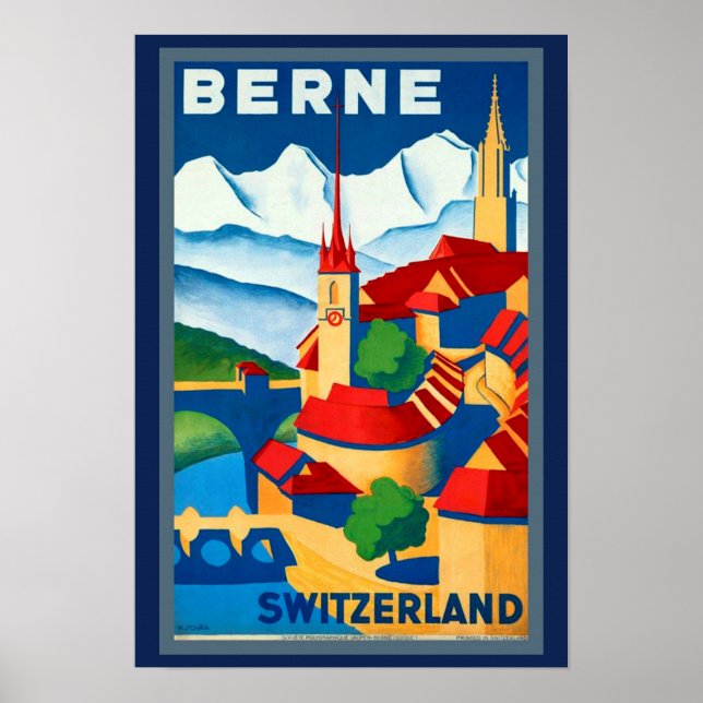 Póster Afiche de viaje de Berna Suiza de los años 30 ¡Her (Frente)