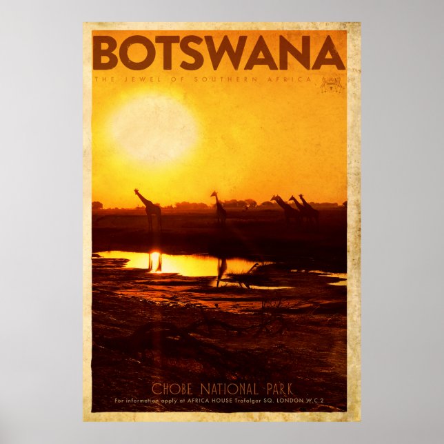 Póster Afiche de viaje de Botsuana África (Frente)