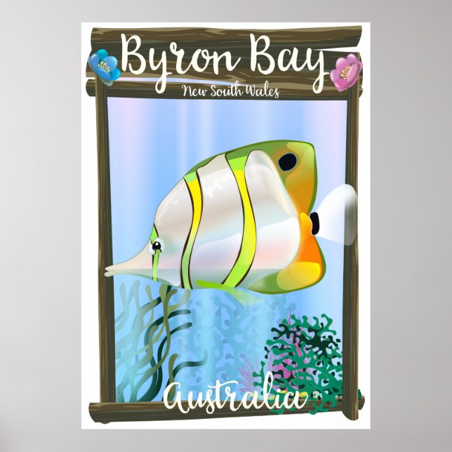 Póster Afiche de viaje de Byron Bay Australia. (Frente)