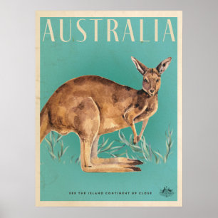 Póster Afiche de viaje de canguro australiano vintage